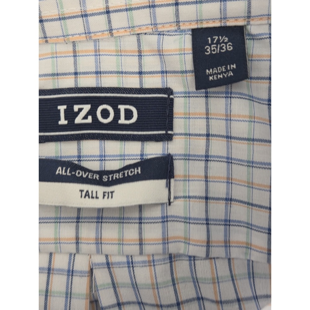 IZOD All Over Stretch Dress Shirt Mens 17.5 TALL FIT 35/36 Blue Check Office NEW - Picture 8 of 13
